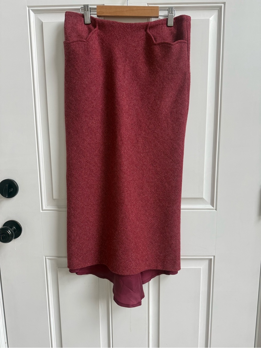 Vintage 100% Wool Mermaid Skirt Red Herringbone Tweed Made in England Academia